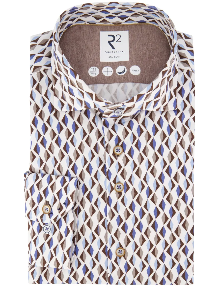 R2 overhemd jersey beige geprint