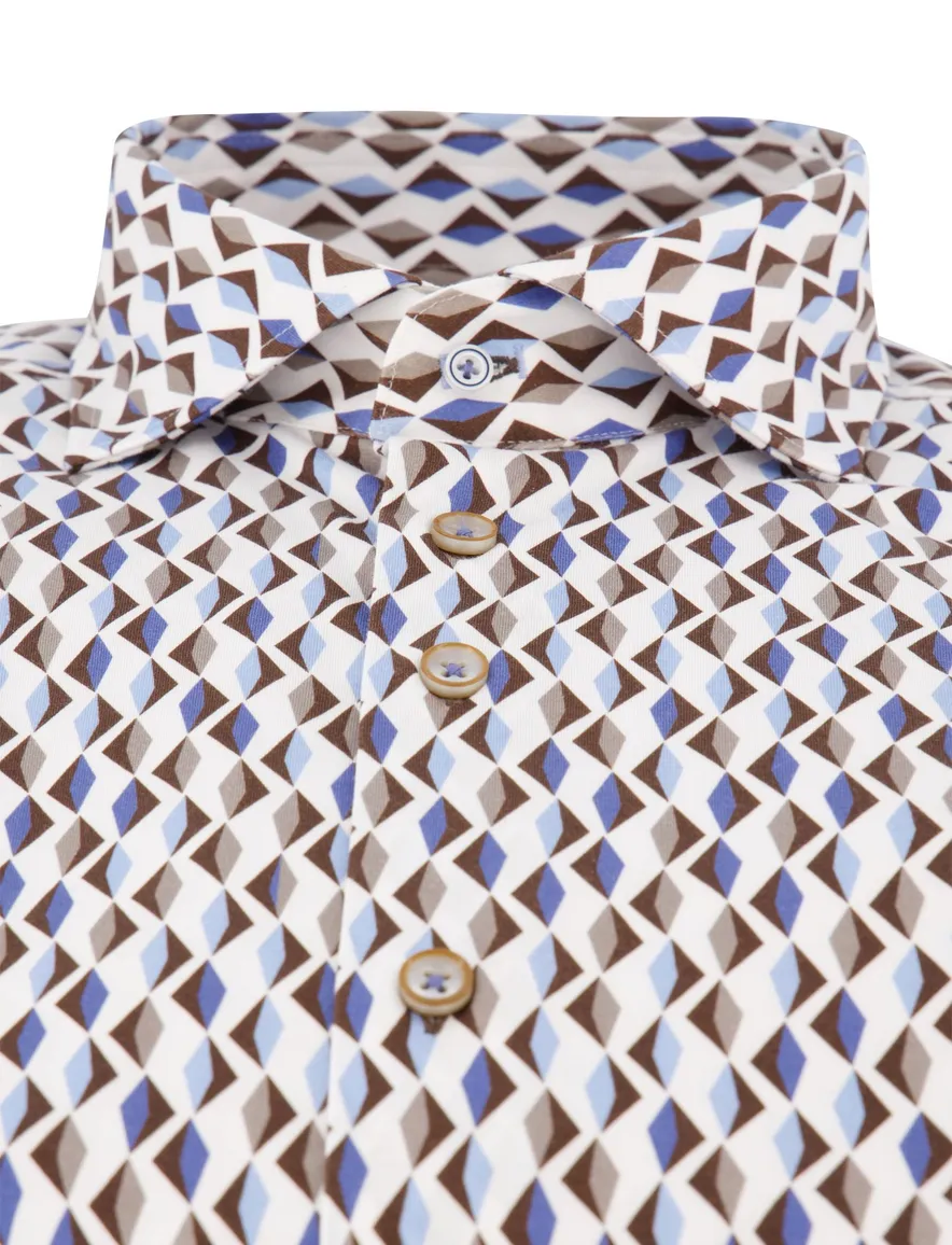R2 overhemd jersey beige geprint