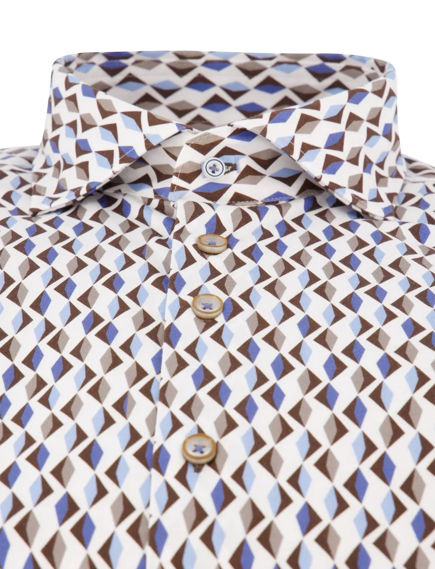 R2 overhemd jersey beige geprint