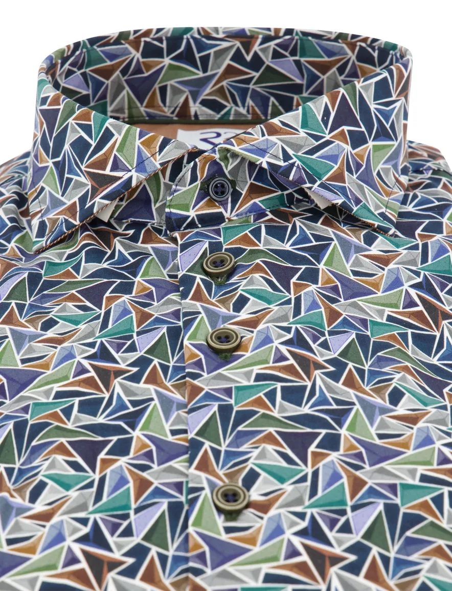 R2 overhemd print blauw katoen