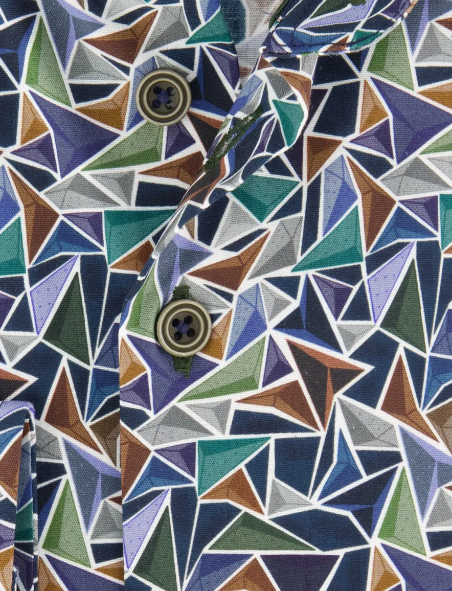 R2 overhemd print blauw katoen