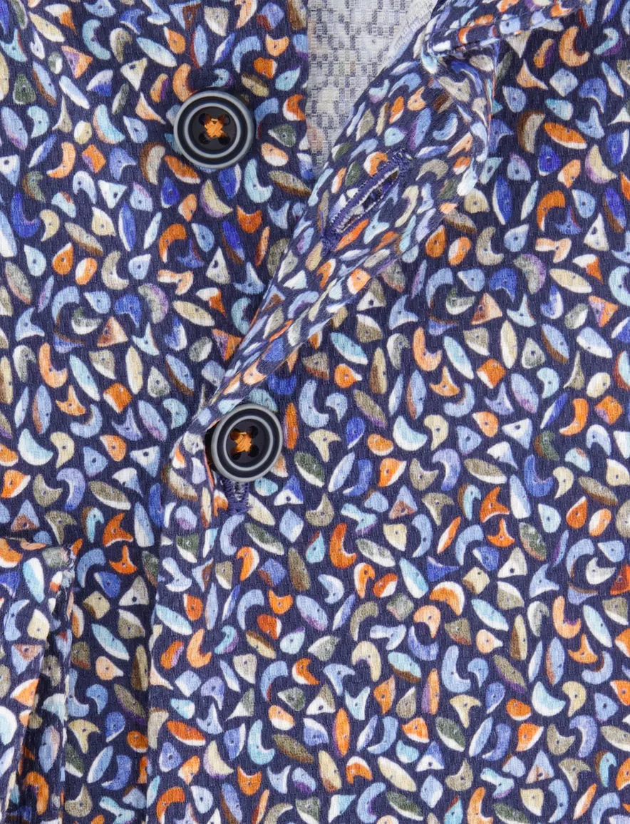 R2 overhemd blauw print katoen lange mouw