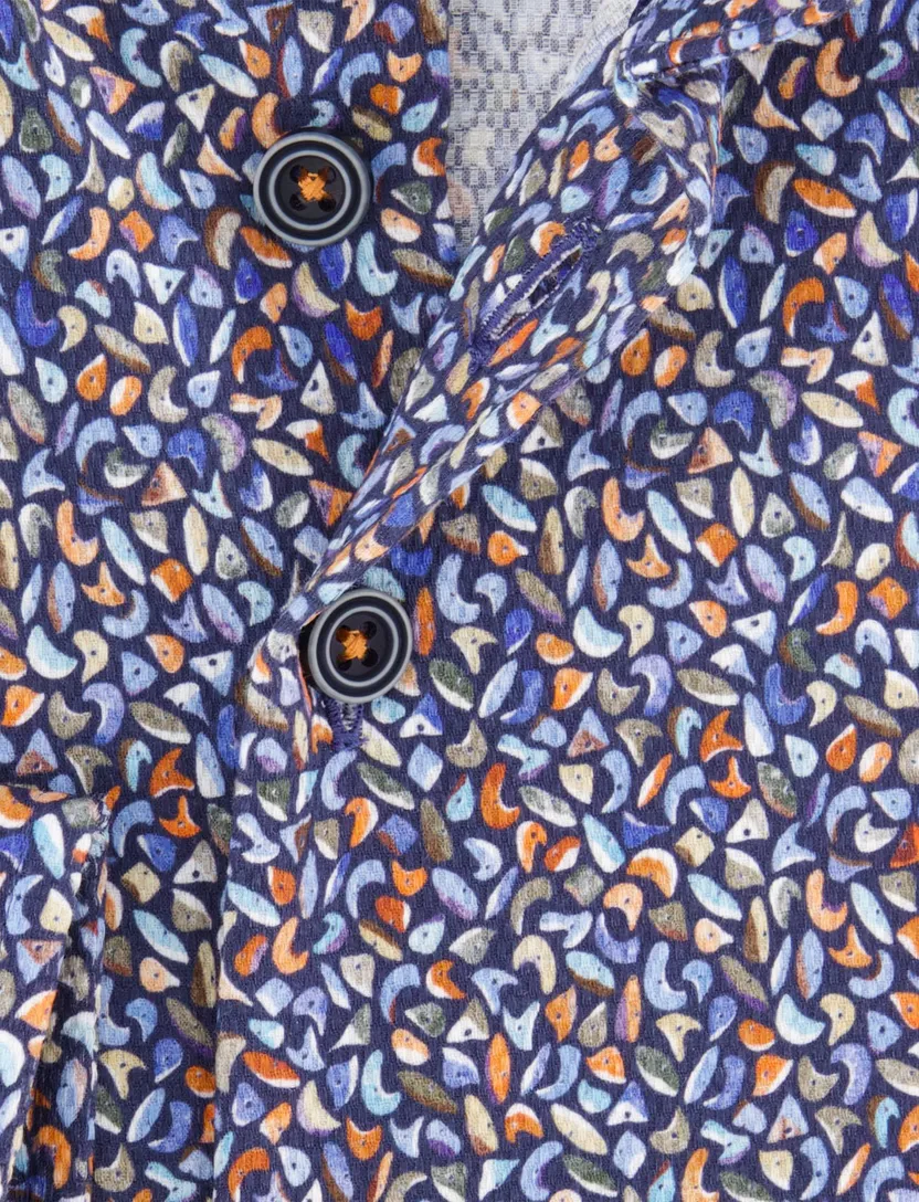 R2 overhemd blauw print katoen semi-wide spread boord