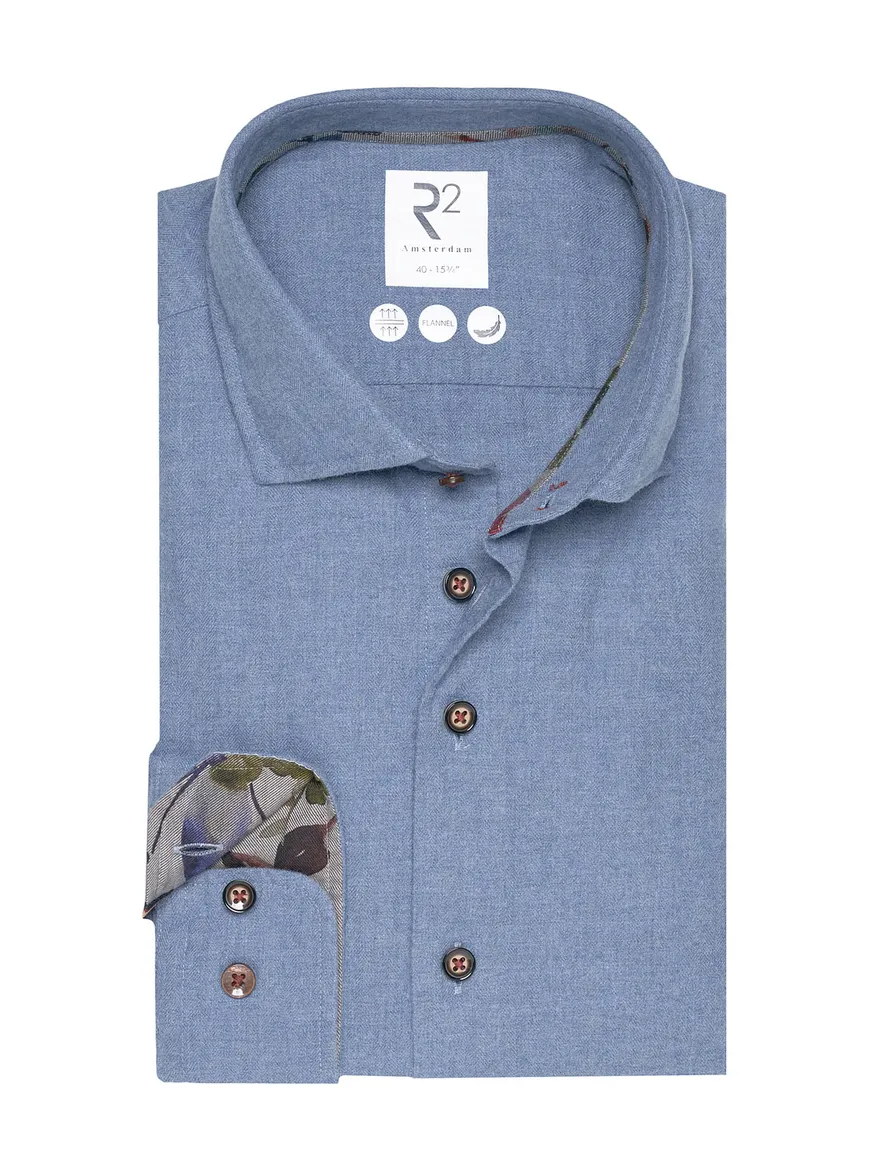 R2 overhemd flanel blauw