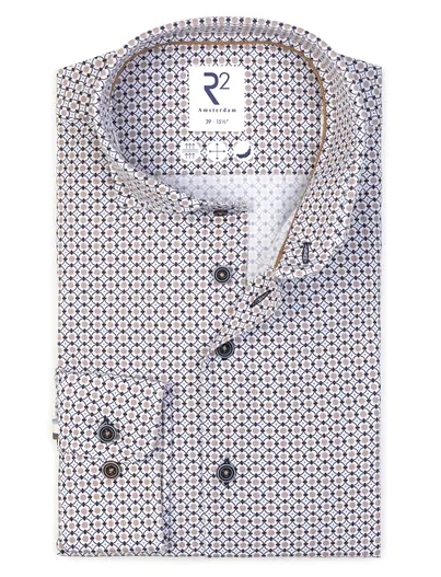 R2 R2 overhemd beige patroon
