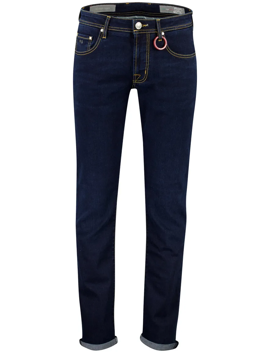 Tramarossa jeans katoen met omslag donkerblauw