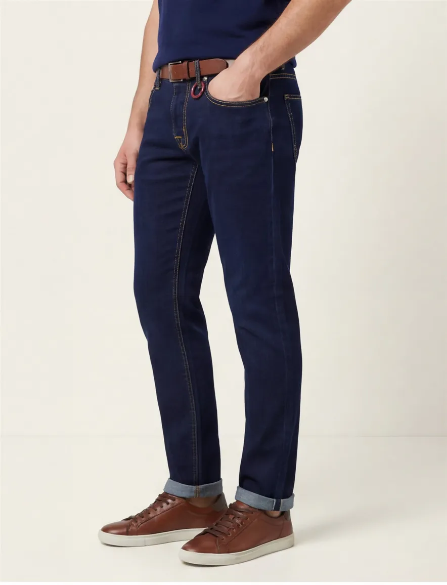 Tramarossa jeans katoen met omslag donkerblauw