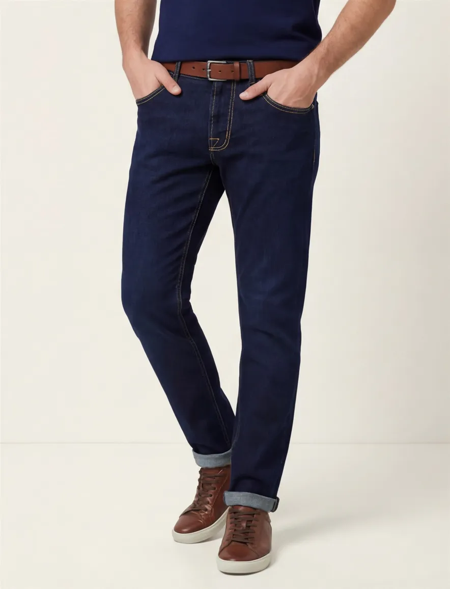 Tramarossa jeans katoen met omslag donkerblauw