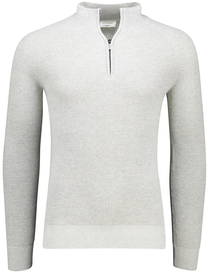 Gentiluomo half zip trui lichtgrijs effen