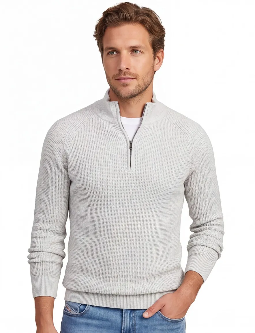 Gentiluomo half zip trui lichtgrijs effen