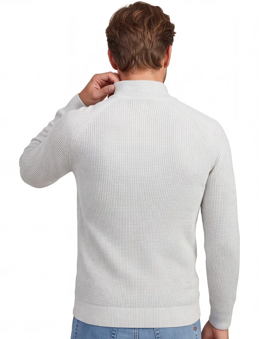 Gentiluomo half zip trui lichtgrijs effen