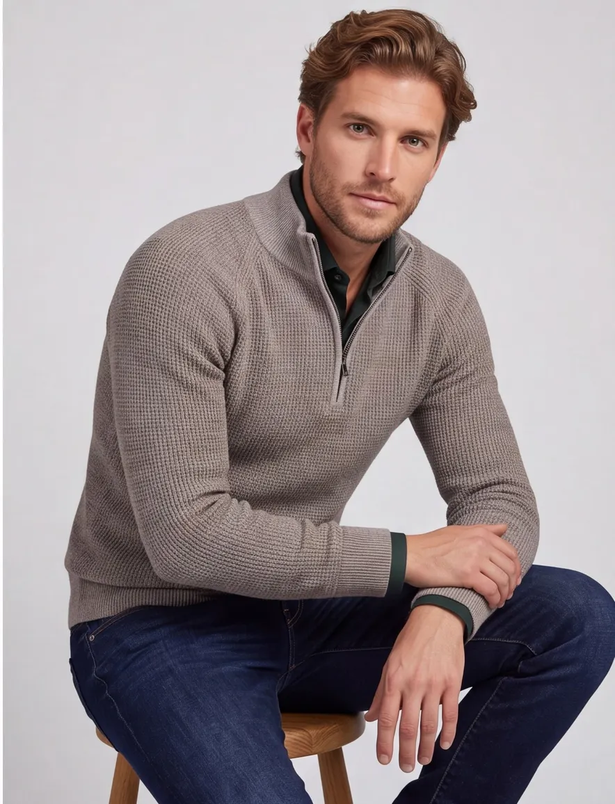 Gentiluomo half zip trui grijs katoen