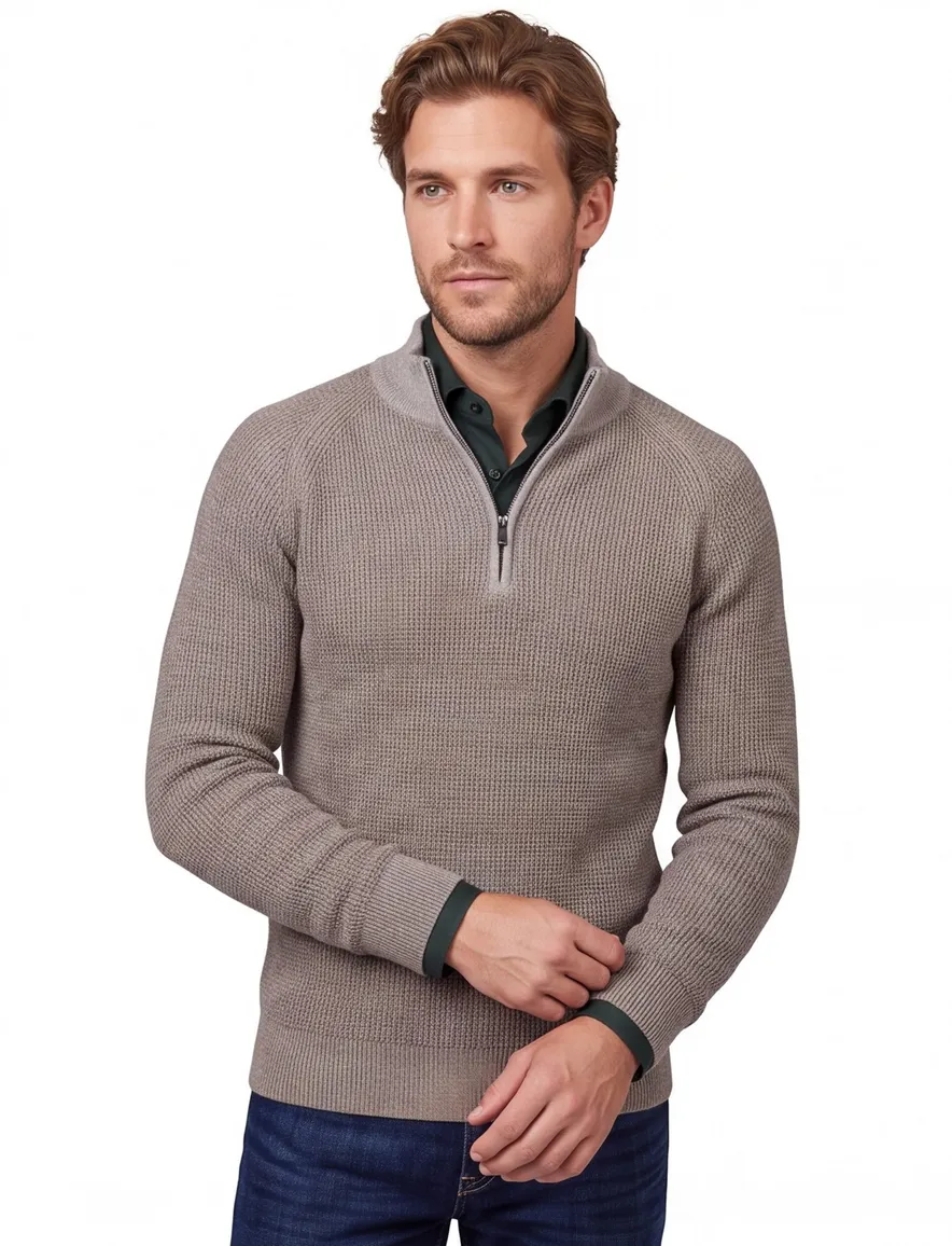 Gentiluomo half zip trui grijs katoen