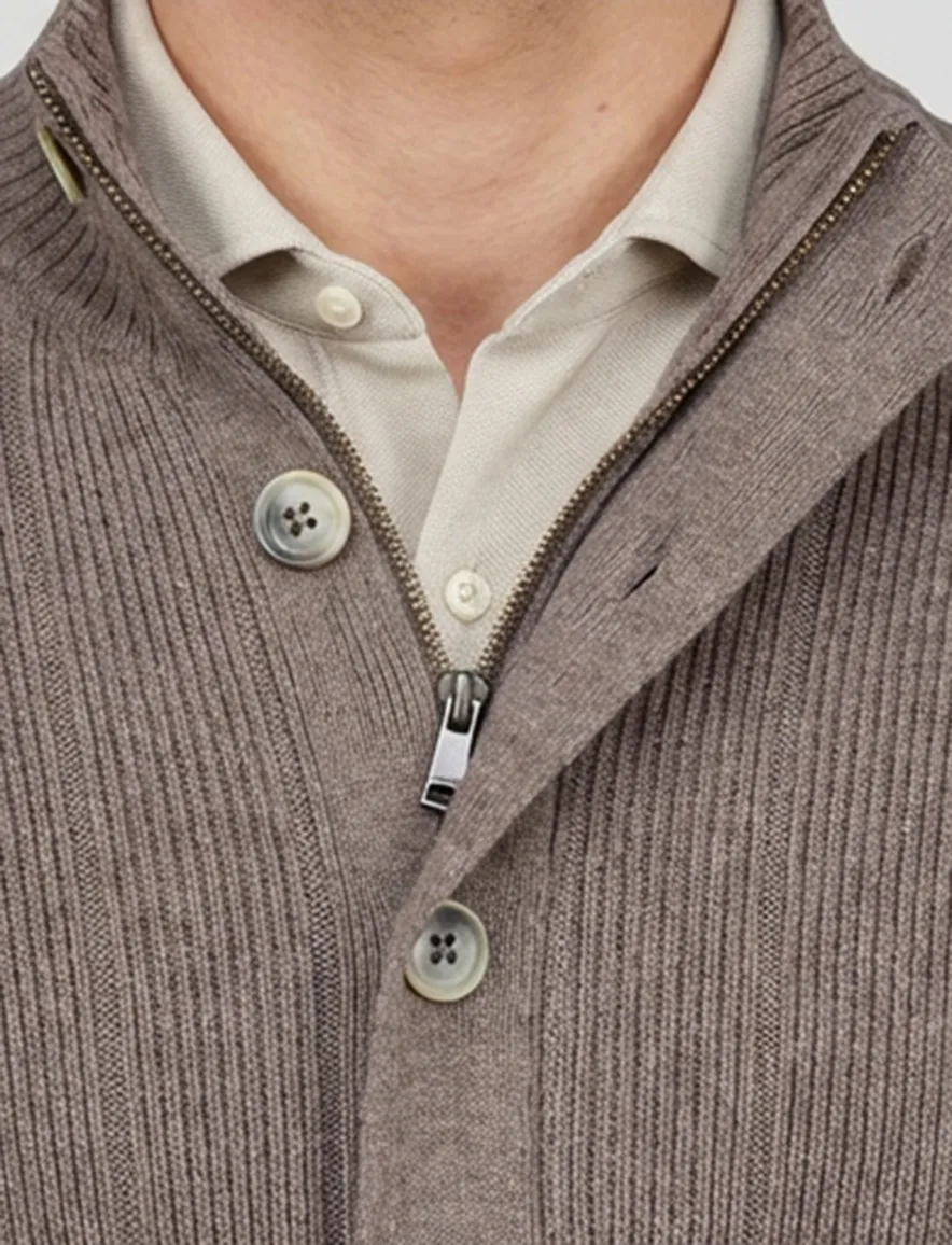 Gentiluomo vest met rits en knopen bruin