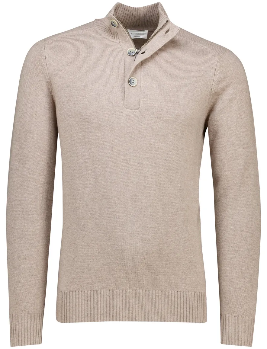 Gentiluomo trui met rits en knopen beige effen normale fit