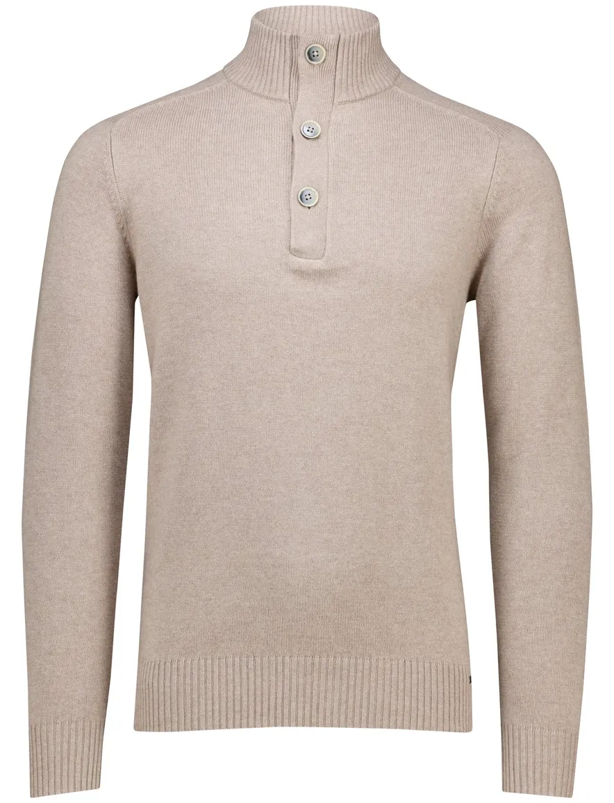 Gentiluomo trui met rits en knopen beige effen normale fit