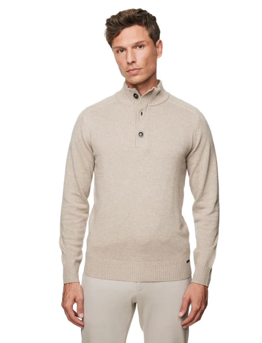 Gentiluomo trui met rits en knopen beige effen normale fit