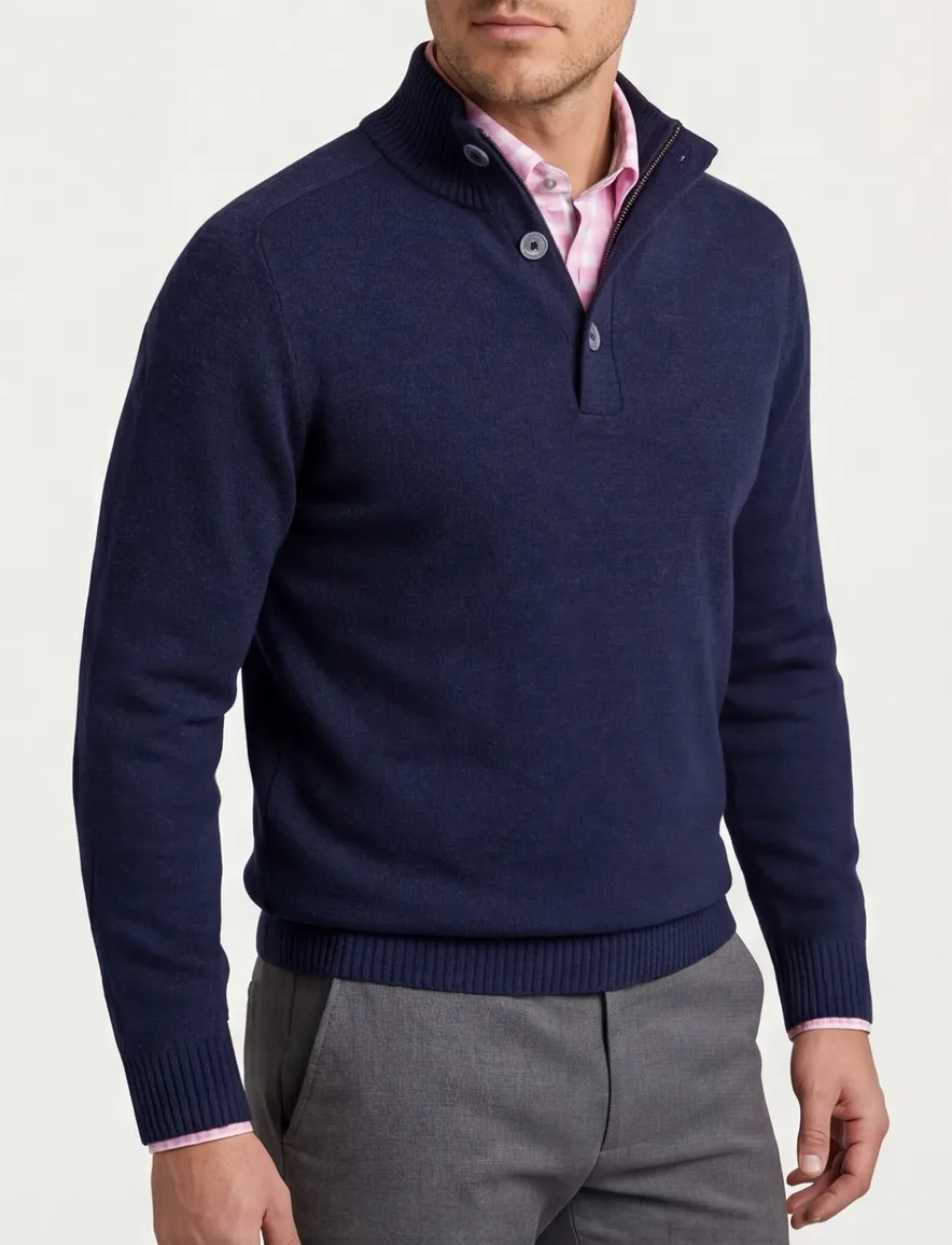 Gentiluomo trui met rits en knopen blauw effen normale fit