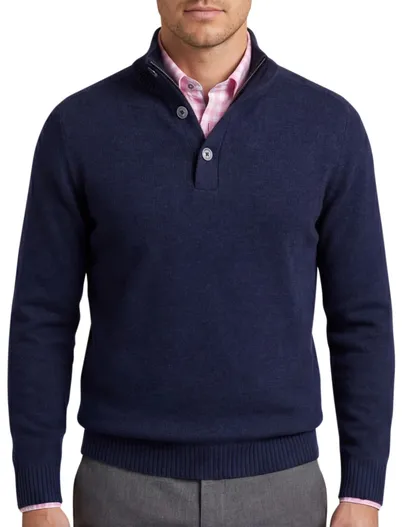 Gentiluomo Gentiluomo trui met rits en knopen blauw effen normale fit