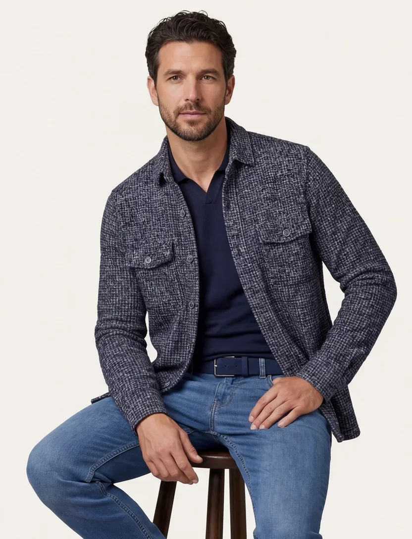 Gentiluomo overshirt wolblend donkerblauw
