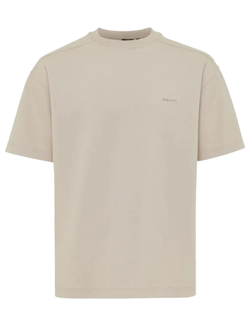 t-shirt Genti effen beige normale fit