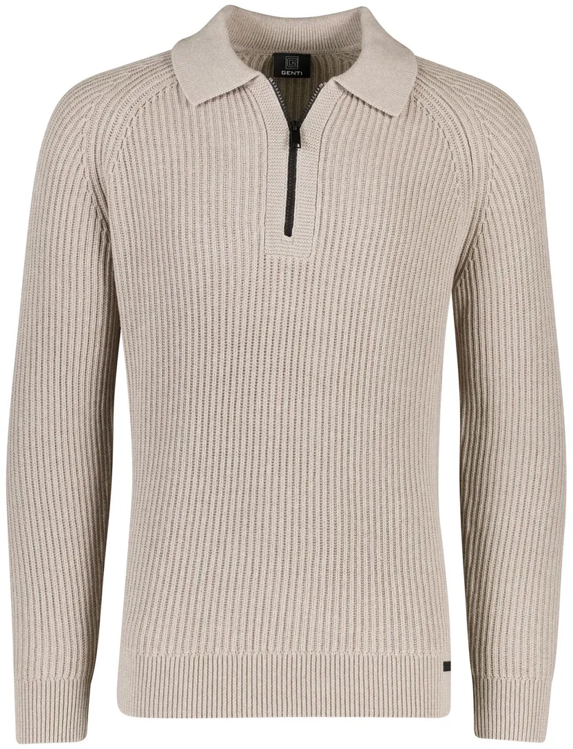 Genti half zip trui beige gebreid katoen