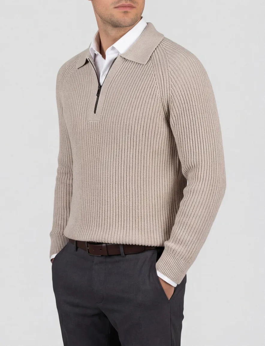 Genti half zip trui beige gebreid