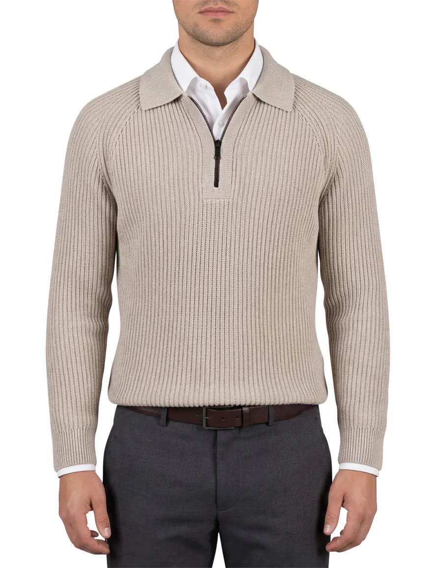 Genti half zip trui beige gebreid