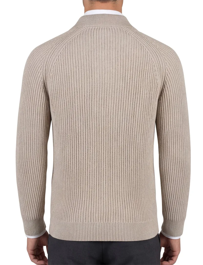 Genti half zip trui beige gebreid katoen