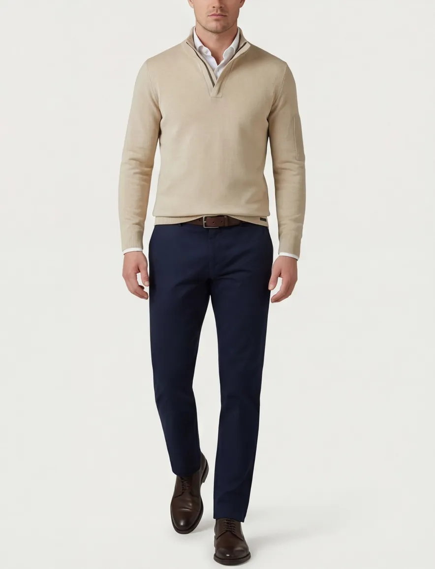 Genti half zip trui beige