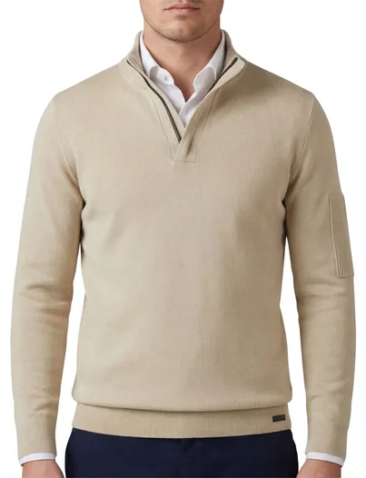 Genti Genti half zip trui beige effen
