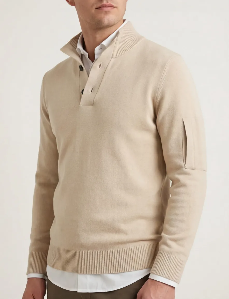 Genti half button trui beige