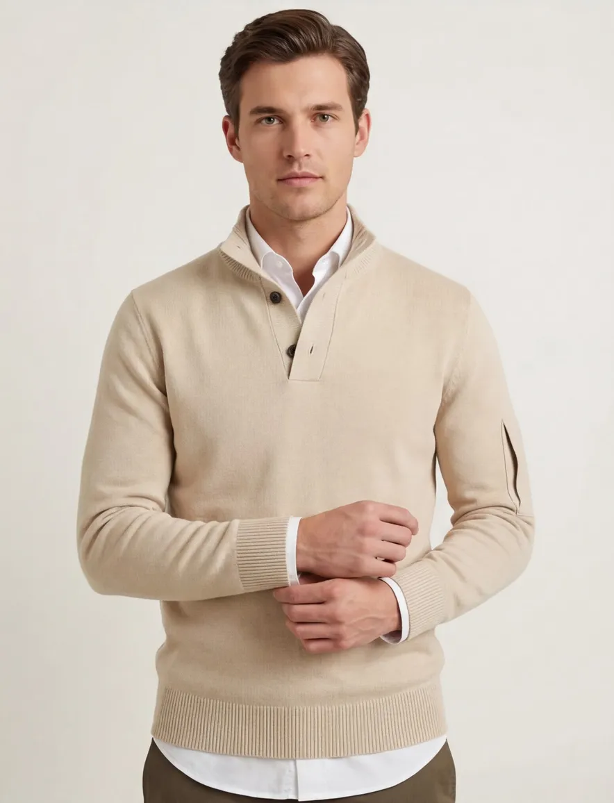 Genti half button trui beige