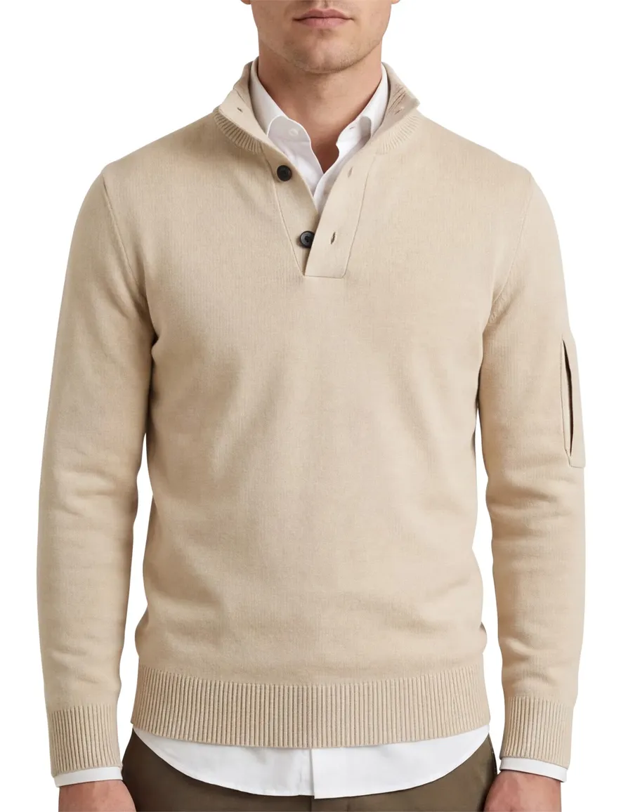 Genti half button trui beige