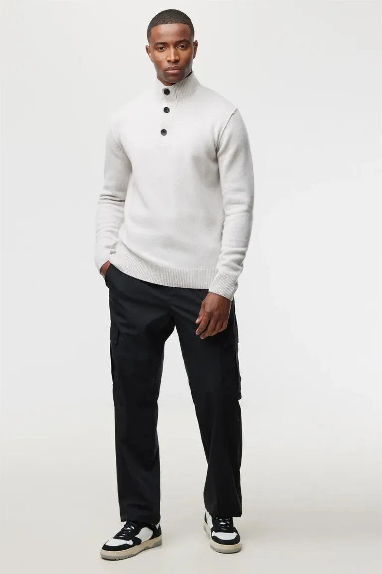 Genti trui wit effen normale fit wol turtleneck met knopen
