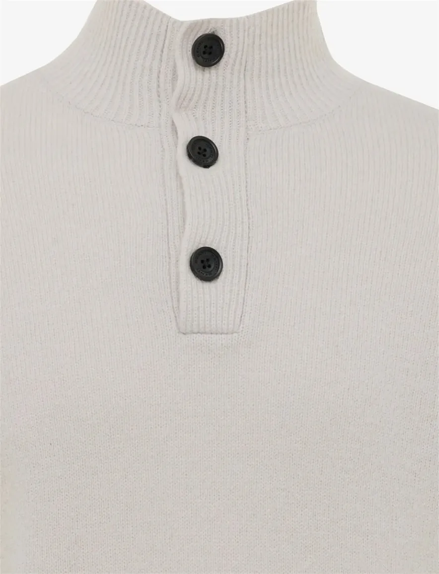 Genti trui wit effen normale fit wol turtleneck met knopen