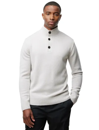 Genti Genti trui creme effen normale fit wol turtleneck met knopen