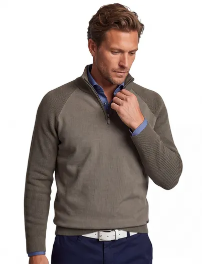 Genti trui Genti effen khaki normale fit katoen turtleneck rits