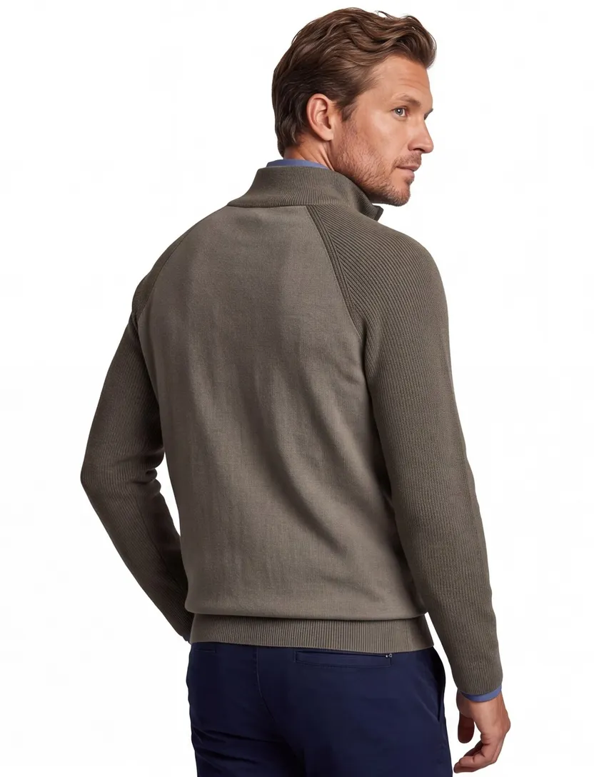 trui Genti effen khaki normale fit katoen turtleneck rits