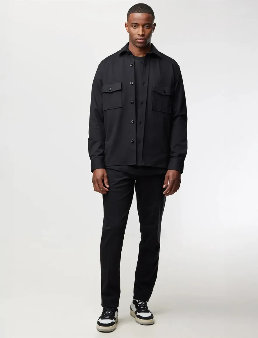 Genti overshirt zwart effen normale fit dubbele borstzakken