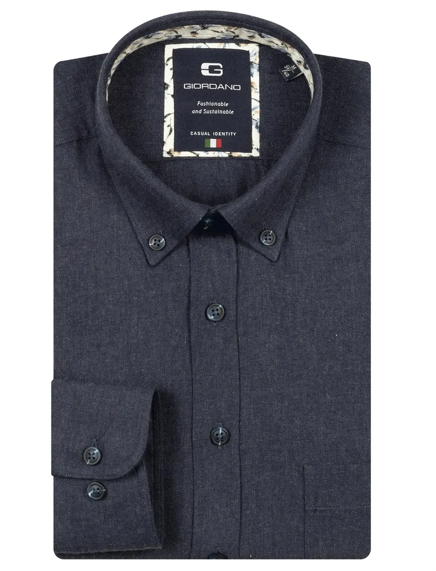 Giordano overhemd donkerblauw buttom down