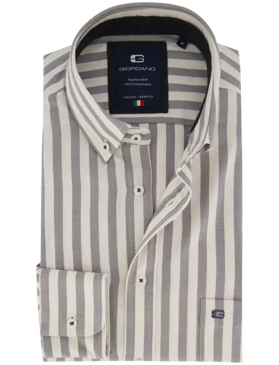 Giordano Giordano overhemd wit grijze streep