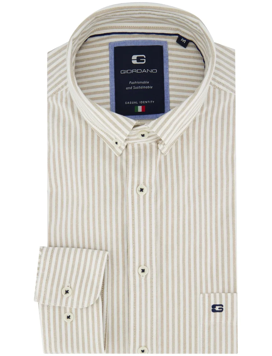 Giordano katoenen overhemd beige gestreept