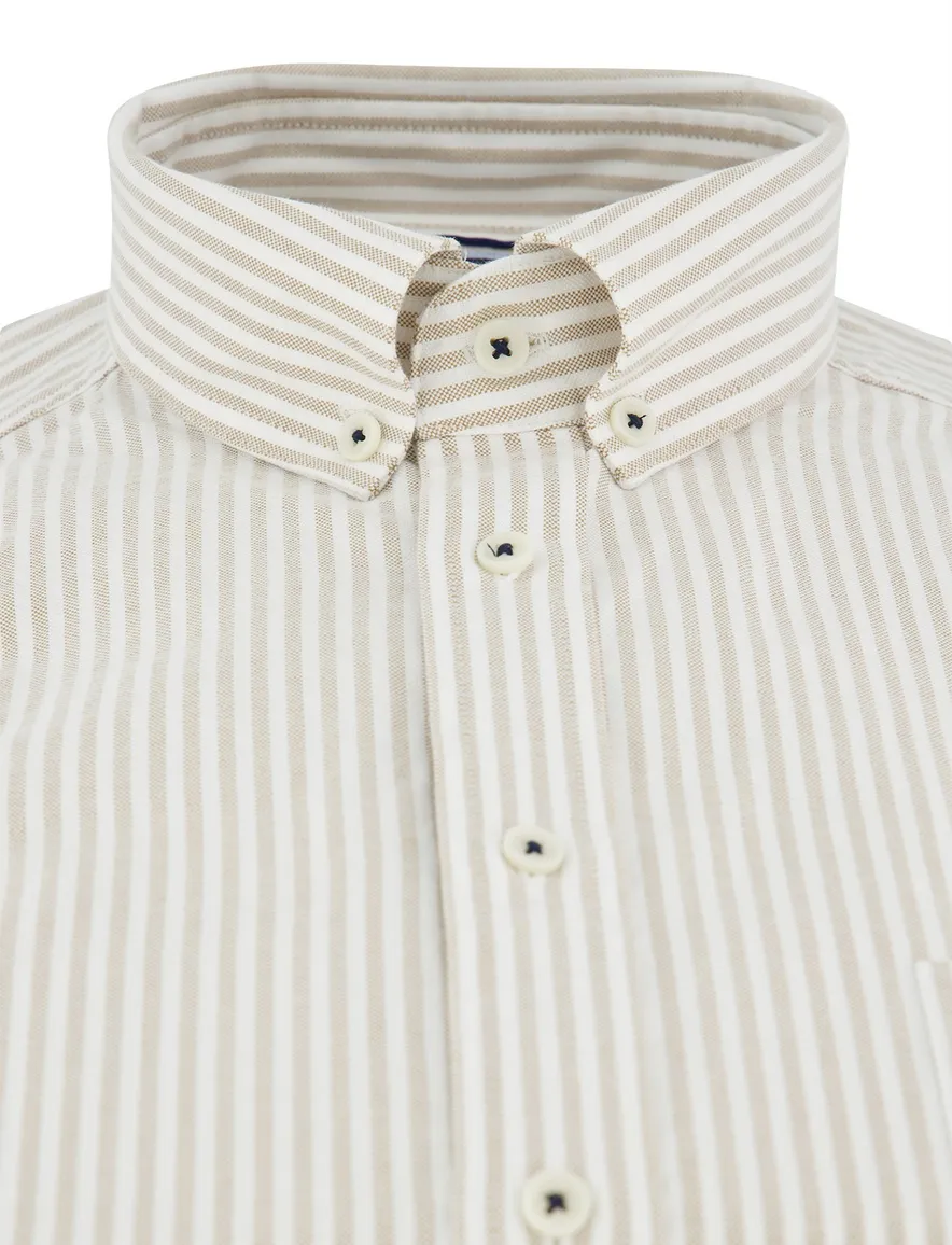 Giordano katoenen overhemd beige gestreept