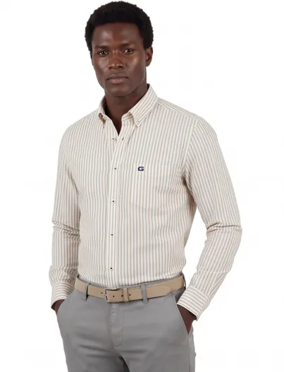Giordano Giordano katoenen overhemd beige