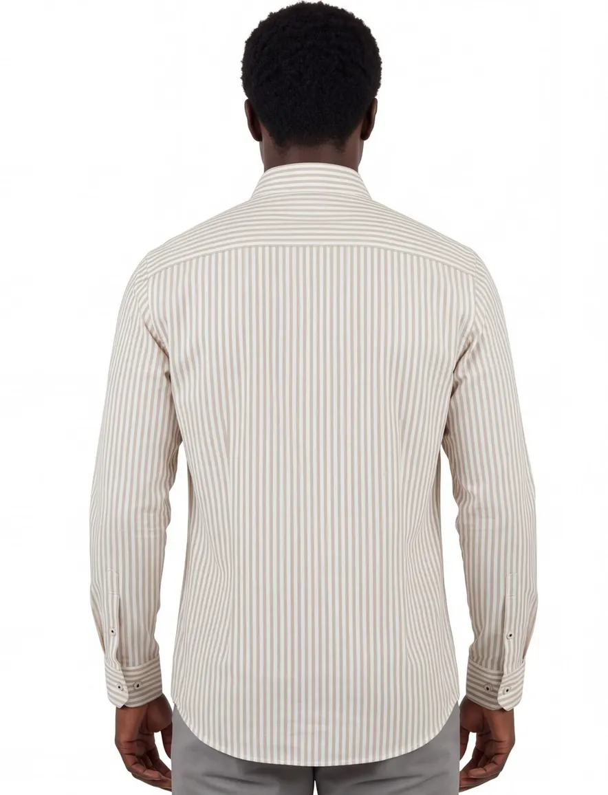 Giordano overhemd beige gestreept