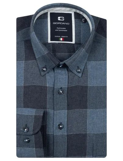 Giordano Giordano overhemd donkerblauw geruit button-down