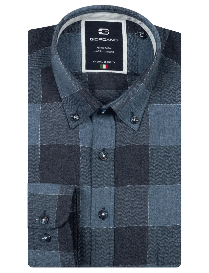 Giordano overhemd donkerblauw geruit button-down