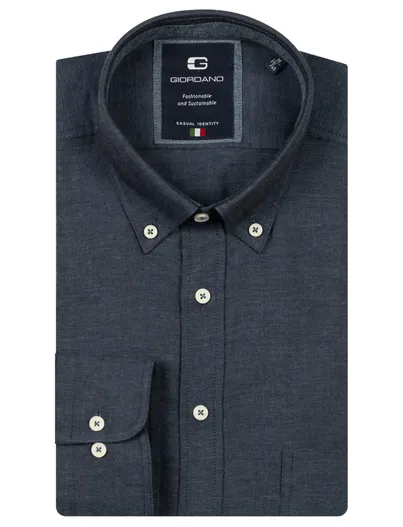 Giordano Giordano flanel overhemd donkerblauw gemeleerd