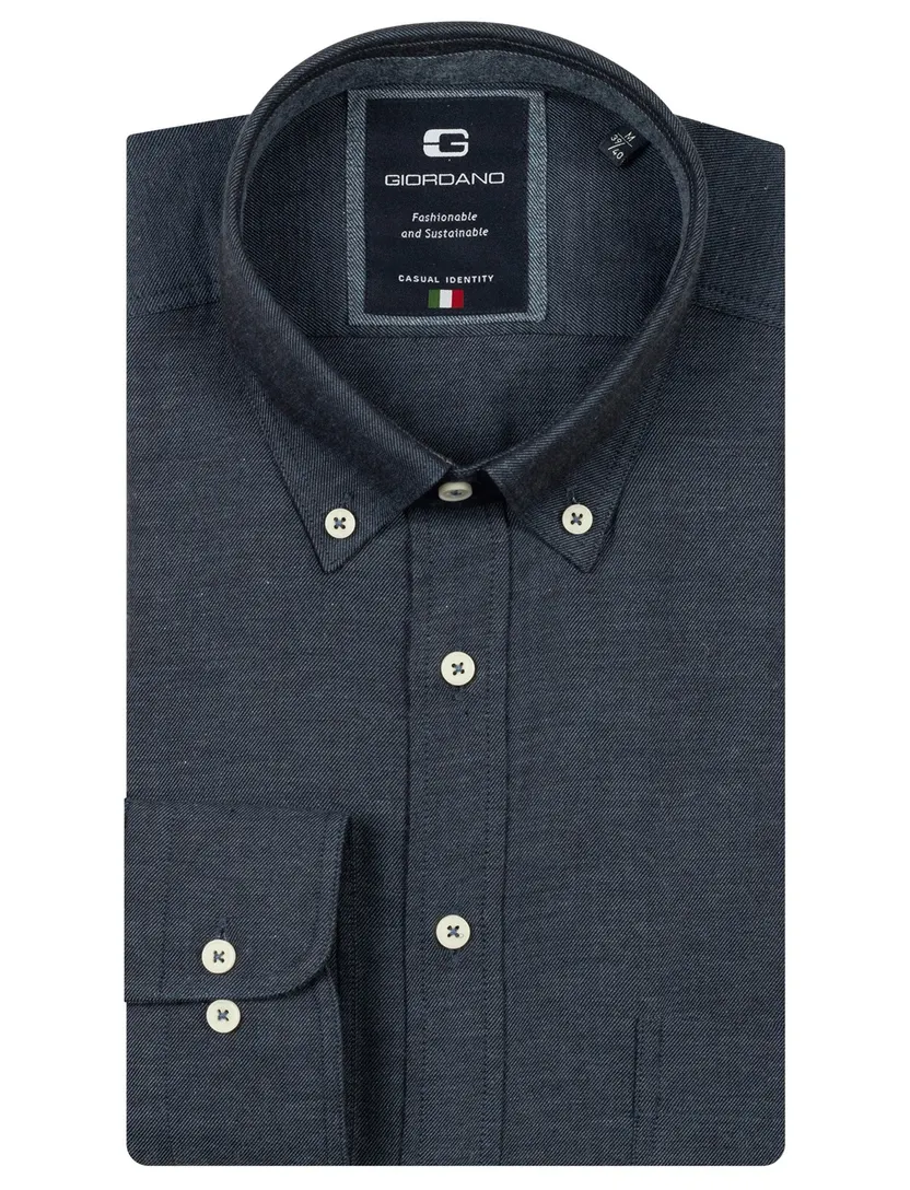 Giordano flanel overhemd donkerblauw gemeleerd